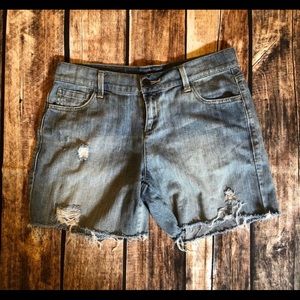Distressed denim shorts